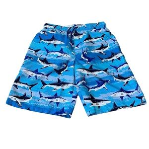 Wonder Nation Neptune Blue Shark Print Swim Trunks - size 14/16